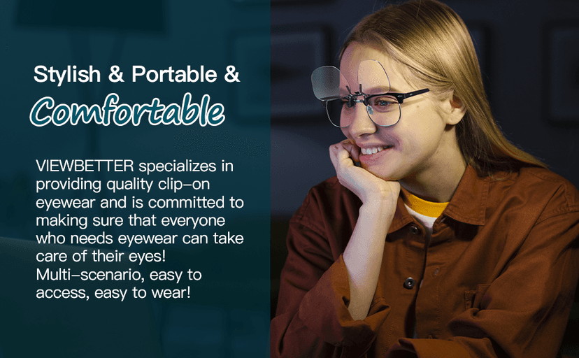 VIEWBETTER Clip On Blue Light Blocking Glasses for Eyes Strain & Light-Sensitive Flip Up Frameless Yellow Lenses BL103Y