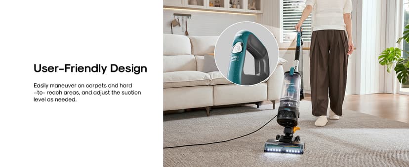 Eureka FlexReach Plus Bagless Upright Vacuum Cleaner for Home,Pet Vacuum for Carpet and Hard Floor, Lift-Up Vacuum with Flooring Type Sensor, HEPA Filter,Anti-Tangle, NEU652, Green