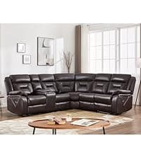 EBELLO Faux Leather Recliner Sofa Furniture Set for Living Room, Recliner Chair, Manual Loveseat, 3 Seat Recliniing Sofa Couch Set for Meeting Room, Brown