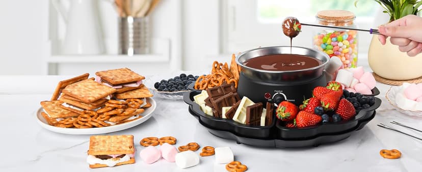 2 in 1 Electric S’mores Maker & Fondue Pot, Tabletop Indoor Smores kit with 4 Roasting Forks, 4 Detachable Trays & 1 Flameless Temperature-controlled Heater, Movie Night Supplies & Housewarming Gifts