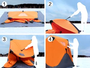 ABXMAS Ice Fishing Shelter 3-4 Person, Portable Insulated Ice Fishing Tent with Stove Jack, Hub-Style Shelter Shanty Waterproof 600D Insulated Layer 2 Doors 2 Windows for Winter