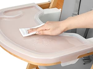 Cowiewie 3-in-1 Convertible Natural Wooden High Chair for Babies & Toddlers 3-Tier Remove & 2 Adjustable Wood Tray & 8 Levels Adjustable, 2 Waterproof Cozy Cushions Grey