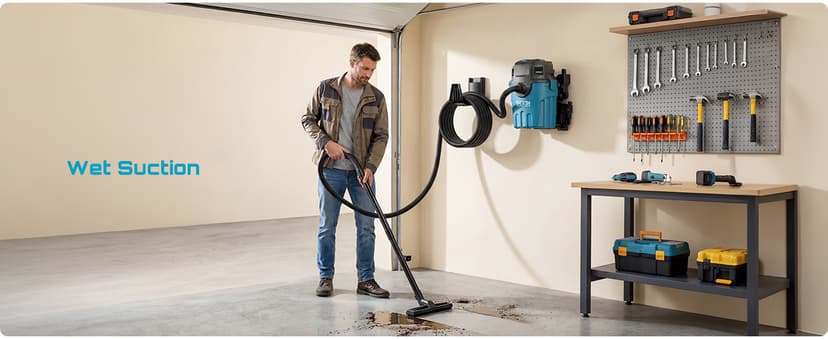 Seesii Garage Vacuum Wall Mounted Shop Vac, 6.6 Gallon 5.5 Peak HP Shop Vacuum Wet and Dry with 30Ft Flexible Hose, Attachments, Storage Bag, Cartridge Filter Ideal for Garage, Car, Workshop, Home