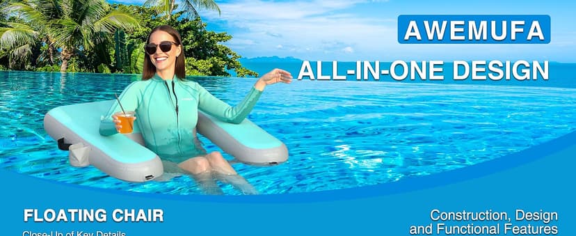 AWEMUFA Inflatable Chair for Lakes, Inflatable Floating Chair Floating Pool Lounger Float Adult, Heavy Duty Lake Floats Outside Tanning Pool Hangout Armrest Floaties