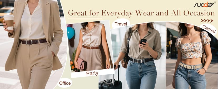 SUOSDEY Women Belts For Jeans Dresses Pants Ladies Leather Waist Belt with Elegant Buckle, Width 1.3"