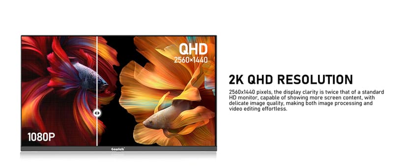 Gawfolk 27 inch IPS 2K QHD (2560×1440) Computer Monitor 75Hz Gaming PC Screen, 1ms,Adaptive Sync,100% sRGB, 1.07 Billion Colours,Built-in Speaker,Display 1.4、Port HDMI2.0, Black