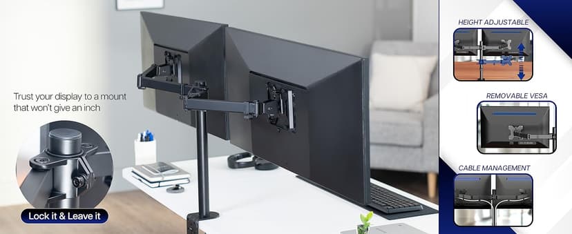 VIVO Dual Monitor Desk Mount, Holds 2 Computer Screens up to 30 inches and 22lbs Each, Heavy Duty Fully Adjustable Steel Stand with C-Clamp and Grommet, Black, STAND-V002