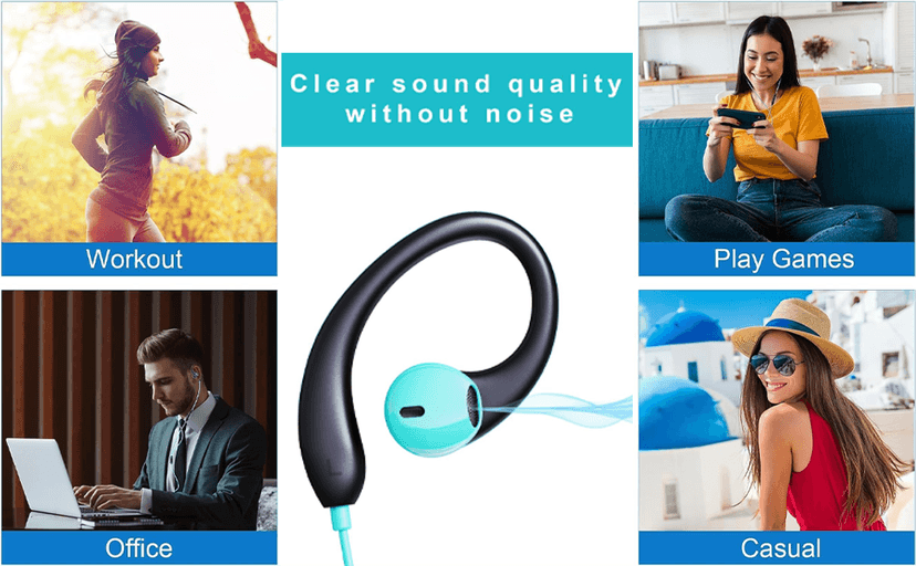 Upgrade Wired Sports Earbuds with Ear Hooks, Running Headphones Secure Fit Wrap Around Ear, Sweatproof In-Ear Earphones with Microphone, 3.5mm Jack for Smartphone Laptop Tablet MP3 Workout Jogging Gym