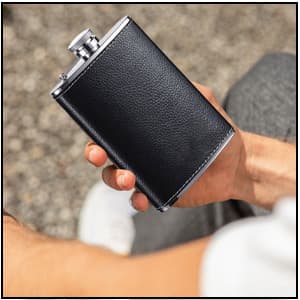 Hip Flask Gift Set, Hip Flasks for Liquor for Men with Black Leather Cover, 8 Oz Hip Flask Set, 18/8 Stainless Steel Hip Flasks for Liquor with 2 Cups & Funnel, Flasks for Liquor for Men Gift Box1