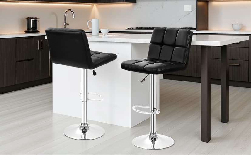 BestOffice Bar Stools Set of 2, Adjustable PU Leather Swivel Barstools, Modern Counter Stools with Back and Footrest, Counter Height Barstools for Bar, Kitchen and Dining Room