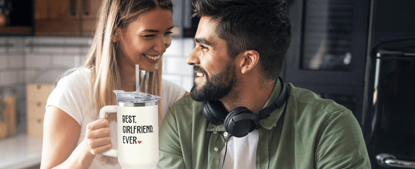 Gifts for Girlfriend - Girlfriend Gifts for Women - Anniversary, Valentines, Birthday Cup for Her - Romantic Love Glass for Couple - 40 Oz Stainless Steel Tumbler with Lid