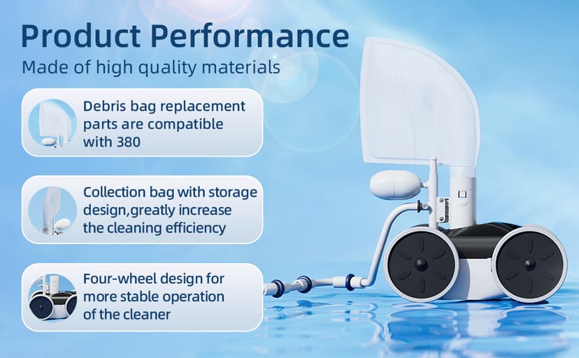 MAKHOON Upgrade Pool Pressure Side Sweeper – Professional Pool Cleaner for Efficient Swimming Pool Cleaning, Stable 4-Wheel Structure Design