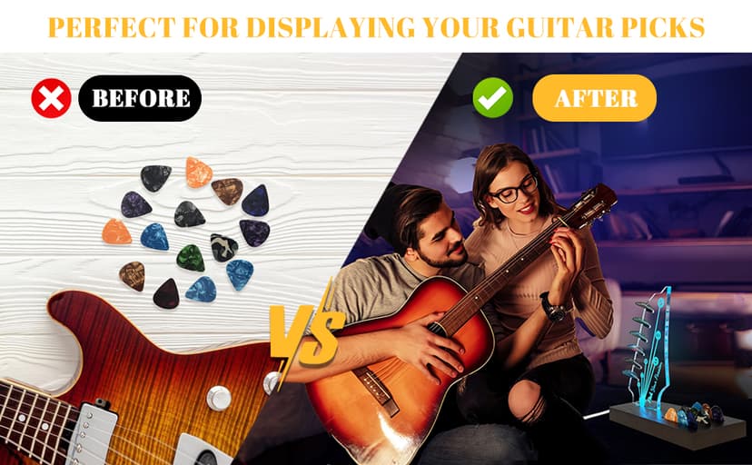 Wooden Guitar Pick Holders Music Gift for Men Guitar Music Lovers Players Guitarist, Guitar Accessories NZNDB Light Up Guitar Pick Holder for Picks Storage and Display B0DFPMTBMF