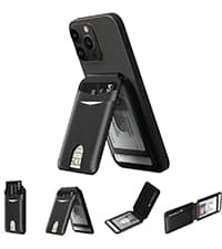 typecase Mens Wallet Card Holder: Pop Up Aluminum Case, Genuine Leather, Smart, RFID Blocking, Slim, Minimalist, Front Pocket - 9-14 Card Capacity | ID Window | Cash Slot (Carbon Fiber)