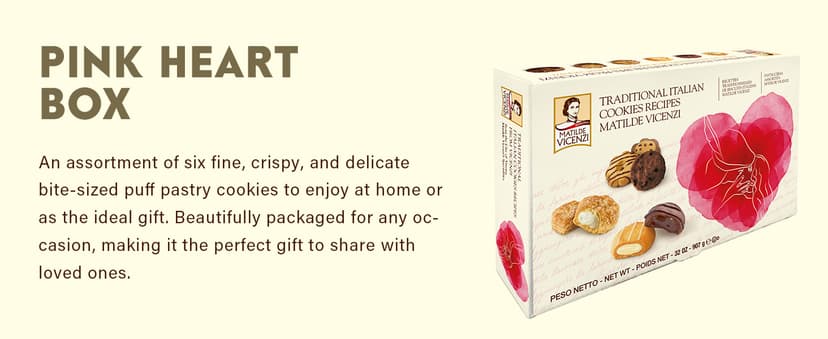 Matilde Vicenzi Pink Heart Gift Box Italian Cookies Assortment for Birthdays, Get Well and Thank you Gifting for Every Celebration - Kosher Dairy Gourmet Pastries - 32 oz (907g)