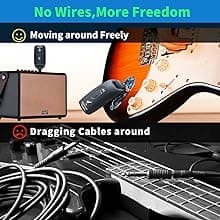A9 Wireless Guitar System - 2.4GHz Guitar Accessories Transmitter Receiver, 24-bit 48KHz Audio, 100ft Range, No Latency, 4-Hour Rechargeable Battery, for Electric Bass (Black(1TX+1RX))