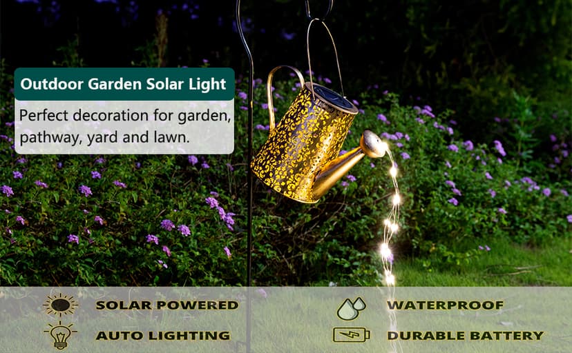 Solar Lights Outdoor Garden Decor, Large Hanging Waterproof Watering Can Landscape Lights Outside Decorations for Yard Front Porch Patio Backyard Gardening Gift for Mom Grandma Women Birthday