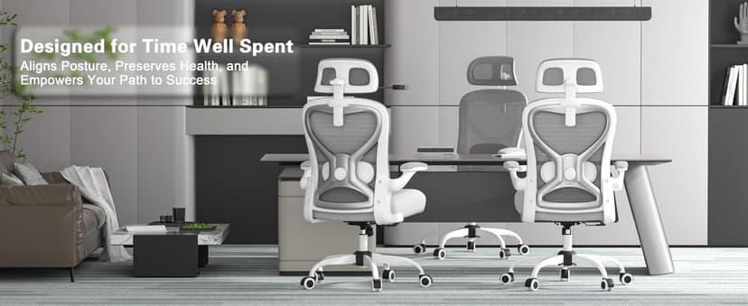 Ergonomic Office Chair for Back & Neck Pain Relief, Virgin Foam Seat, 2D Adjustable Lumbar & 3D Headrest, Tilt & Rock for Relaxation, Ideal for Long Sitting Comfort, Gray/Silver
