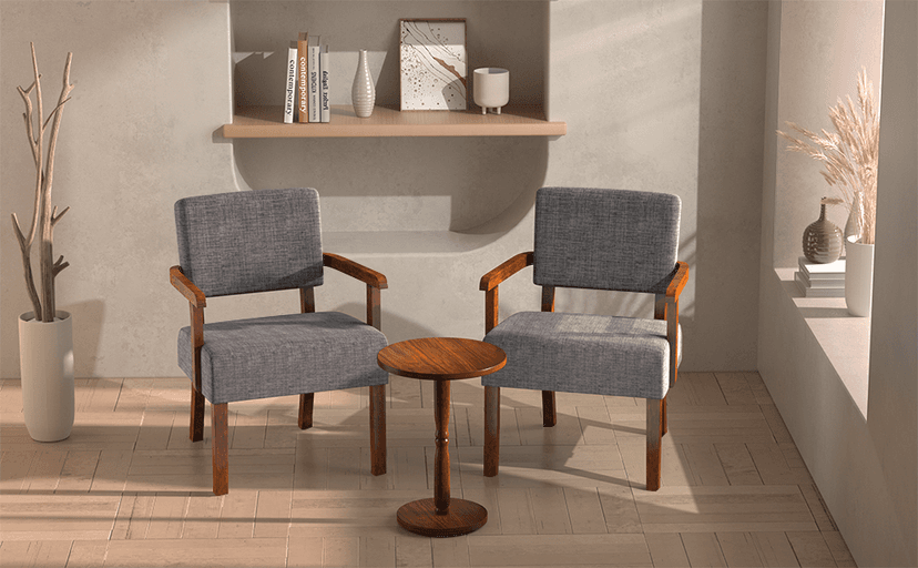 FAGAGA Accent Chair Set of 2 with Table, Living Room Chairs with Soft Seat and Armrests for Living Room Bedroom Reading Room Waiting Room, Grey (AC01)