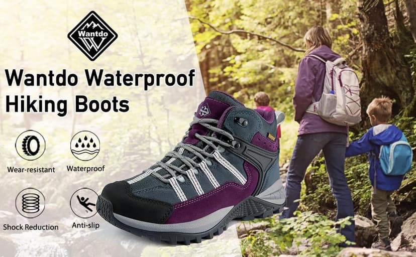 wantdo Women's Waterproof Hiking Boots Lightweight Outdoor Camping Shoes