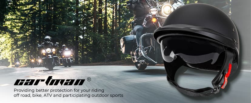 Cartman Motorcycle Open Face Helmet with Sun Visor Quick Release Buckle, Matte Black, DOT Approved