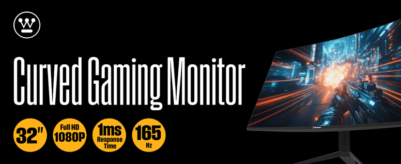 Westinghouse 32 Inch Curved Gaming Monitor, 165Hz, 1ms, FHD 1080P, 3000:1 Contrast Ratio, 118% SRGB, 1500R, AMD FreeSync, Eyecare, for PC Games with Built-in Speakers, DisplayPort, HDMIx2