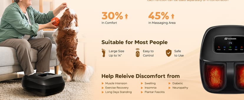 Shiatsu Foot Massager Machine with Heat, 2025 Upgrade Deep Kneading, Full Foot Massager with Remote for Plantar Fasciitis, Neuropathy, Birthday Gifts for Women Mom Men Dad, Up to Foot Size 14