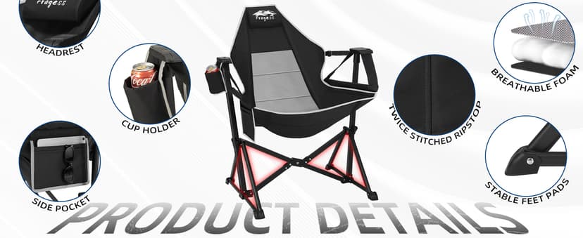 Fragess Portable Hammock Camping Chair with Adjustable Back, Folding Hammock Chair Supports 330lbs, Camping Swing Chair for Adults, Camping Hammock Chair for Lawn, Concerts, Backyard, Stargazer