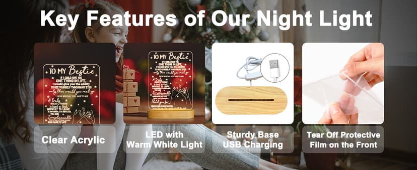 to My Bestie Gifts,3D Illusion Lamp I Love You Friends Night Light for Best Friend Sister Boys & Girls Women BFF Birthday Holiday, Soft Warm White Colors LED Wooden Table Lamp