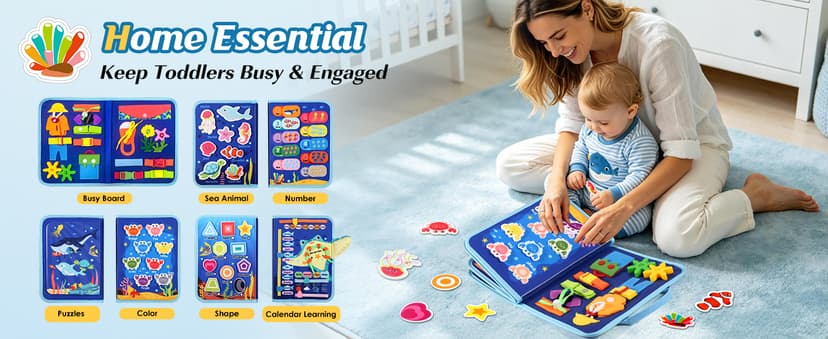 Winblo Toddler Busy Board - Montessori Toys for Toddler Boy Girl Birthday Gift, Educational Learning Sensory Busy Book for Toddlers Boys, Toddlers Activities Travel Toys for Airplane Car B0GYQZCVWG