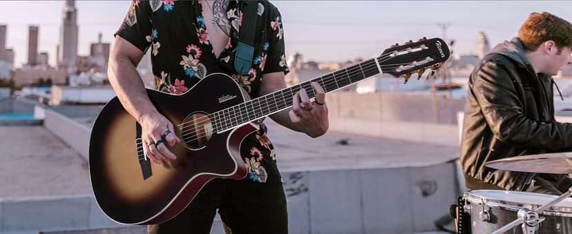 Rosen V1 Hybrid Acoustic Guitar for Beginners Adults Patented Body with Solid Spruce Top & Soft Touch Strings Thin Neck & Open Pore Matte 40 Inch,Black