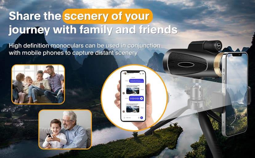 Monocular Telescope 80x100 HD Monoculars for Adults with Tripod & Phone Adapter, Monoculars for Bird Watching Stargazing Camping Hiking Hunting Wildlife Travel-Black