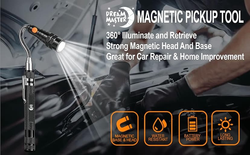 Magnetic Pickup Tool, Gifts for Men, Telescoping Magnet Flashlight, Gifts Idea & Stocking Stuffers for Men, Teen Boys, Mechanic, Boyfriend, Christmas Gifts for Dad, Husband, Father, Black