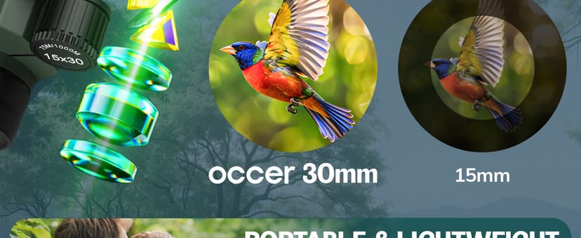 15x30 Compact Binoculars for Adults and Kids - Occer Large View High Powered Binoculars for Bird Watching - Lightweight Easy Focus Binocs with Low Light Vision for Hunting Cruise Ship Travel