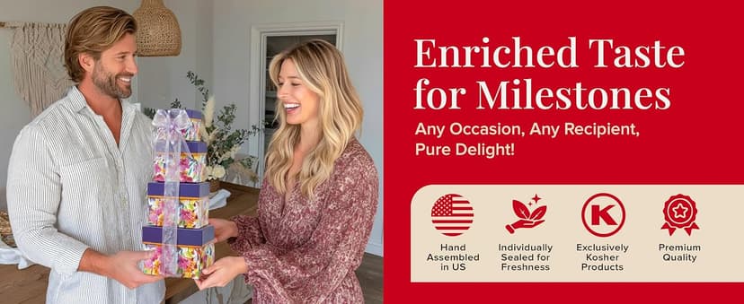 Broadway Basketeers Gift Basket Tower Snack Gifts for Women, Men, Families, College – Delivery for Birthday, Appreciation, Thank You, Get Well Soon Care Package