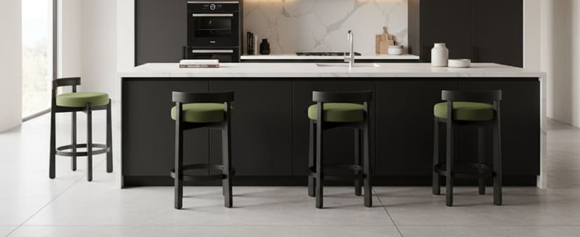 LukeAlon Mid Century Linen Counter Stools Set of 3, Upholstered 26.5" Seat Height Low Barstools with Natural Wood Legs Round Low Back Kitchen Stools with Footrest for Dining Room, Beige