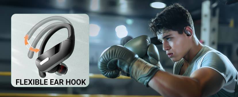 occiam Sport Wireless Earbuds Bluetooth Headphones 80hrs Playtime Deep Bass Ear Buds with Earhook Noise Cancelling Mic Waterproof Earphones for Workout Running Black