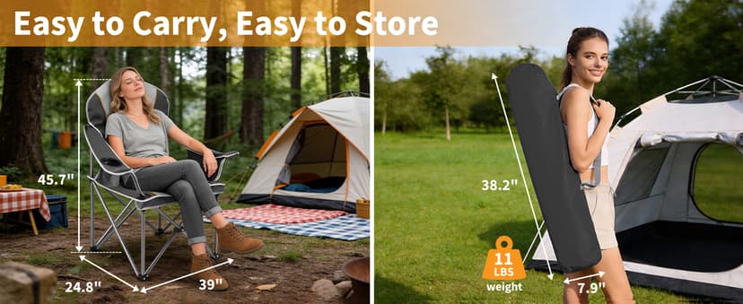 NEWBULIG Oversized Folding Camping Chair for Adults, Portable Outdoor Collapsible Chairs, 500 LBS Heavy Duty Support, with Cup Holders, for Lawn, Fishing, Hiking, Black