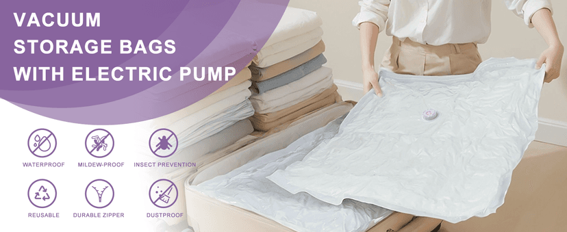 SZO 6 Pack Vacuum Storage Bags With Electric Air Pump,Vacuum Seal Bags For Clothing Travel, Space Saver Bags For Luggage, Blankets,Bedding,Moving bags