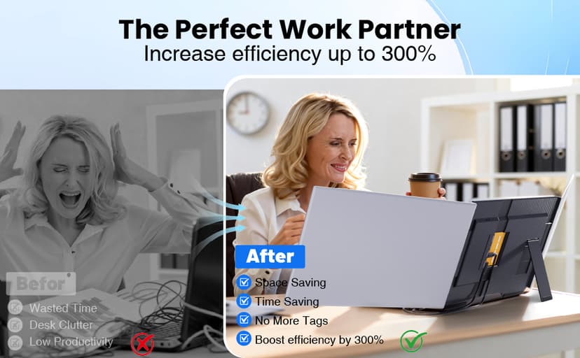 Laptop Screen Extender, 15.6" Ultra Light & Thin Triple Portable Monitor for Laptop with 1080P FHD IPS Display, Two Cable USB-C/HDMI Plug-Play Monitor Extender for Mac/Win/Android, Fits 13-17" Laptops