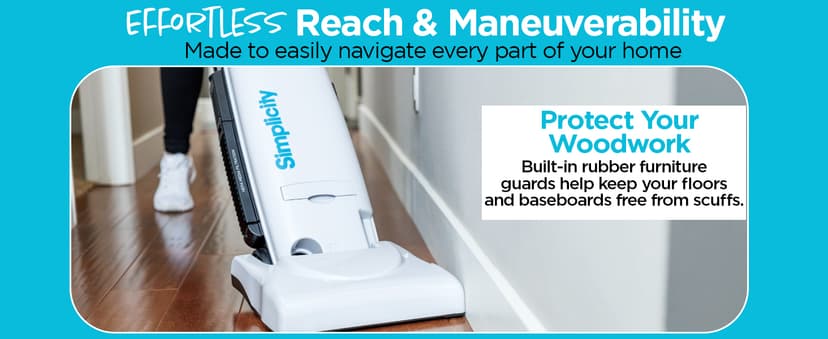 Simplicity Vacuums Premium Allergy Upright Vacuum Cleaner – Multi-Surface Bagged Vacuum Cleaner for Home with Charcoal HEPA Filter Media, Powerful Pet Hair Pickup, Brushroll Activation Switch, S26