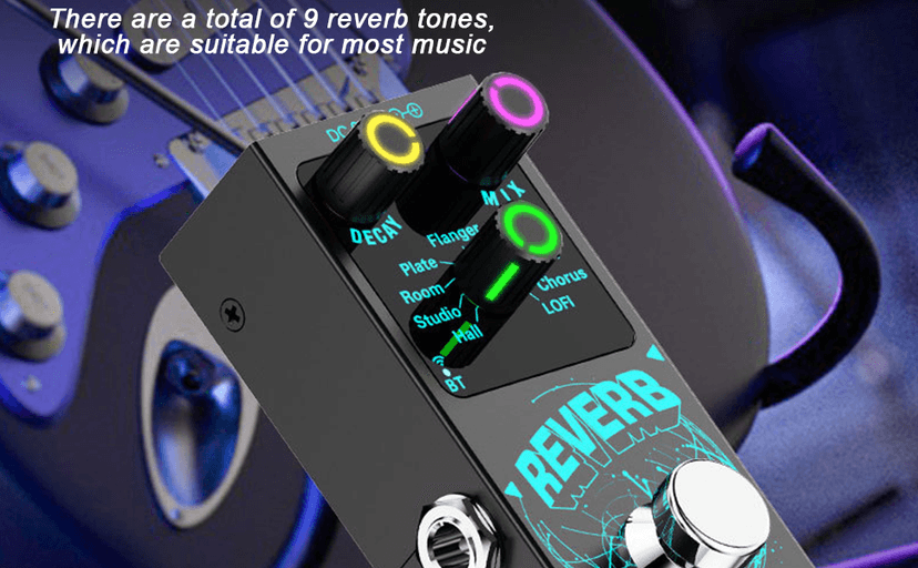 Mini Reverb Guitar Pedal, Verb Square Digital Reverb 9 Modes Room, Hall, Chorus, Duck, Plate, Studio, Echo, LOFI with True Bypass Aluminium alloy case (Black Reverb)