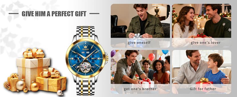 OLEVS Automatic Watches for Men Luxury Skeleton Multi-Function Mechanical Watch Self Winding Date Waterproof Luminous Mens Watch