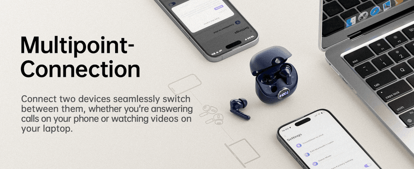 xinwld Adaptive Hybrid Active Noise Canceling 2026 Wireless Earbuds, 6 Mics ENC Clear Call Ear Buds, Hi-Res Audio Deep Bass Bluetooth 5.4 Headphones, 40H Playtime, Wireless Charging, LED, USB-C, Blue