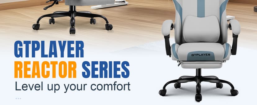 GTPLAYER Gaming Chair with Foot Rest & Pocket Spring Cushion, Ergonomic High Back Computer Desk Chair with Headrest & Lumbar Support for Back Pain Relief, Breathable Fabric, Mist-Blue