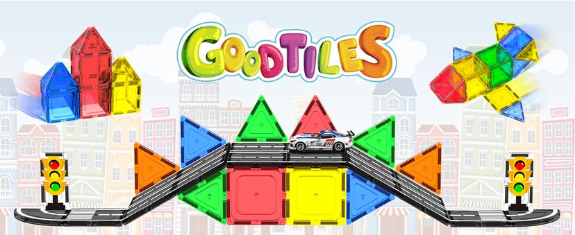 Magnetic Tiles - Road Set, Magnetic Building Blocks, Preschool Montessori Toys Gift for 3+ Year Old Boys and Girls, Sensory Christmas Toys for Kids Aged 3-5 and 4-8, Ideas for Toddler with Autism