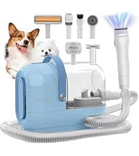 Dog Grooming Vacuum Kit - 3L Vacuum with 7 Tools, Low Noise Electric Clipper and Brush for Pet Shedding at Home, White