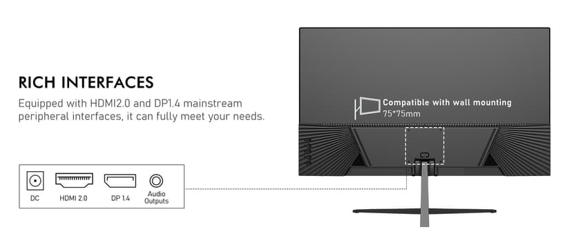 Gawfolk 27 inch IPS 2K QHD (2560×1440) Computer Monitor 75Hz Gaming PC Screen, 1ms,Adaptive Sync,100% sRGB, 1.07 Billion Colours,Built-in Speaker,Display 1.4、Port HDMI2.0, Black