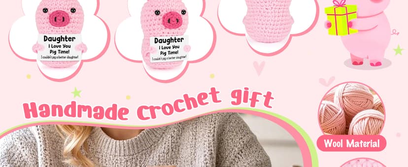 Funny Positive Pig Gifts for Daughter Birthday Christmas, Handmade Crochet Emotional Inspirational Pink Pig for Daughter Teens Adult, Daughter Gifts for Birthday Graduation Christmas Cute Decor