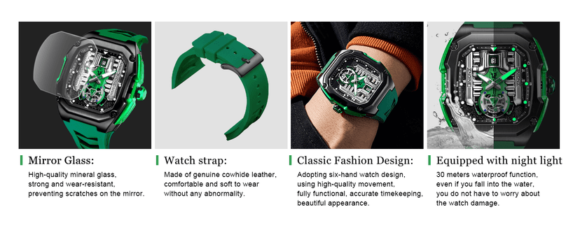 LILUOKE Mens Watches, Wrist Watches Luminous Design, Big Face Fashion Quartz Black Watch 30ATM, Casual Watch for Men Unique Gifts for Men